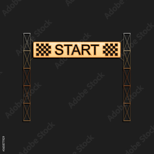 Gold Starting line icon isolated on black background. Start symbol. Long shadow style. Vector.