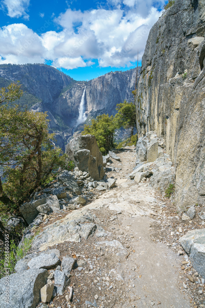 hiking the four mile trail in the yosemite national park in california, usa