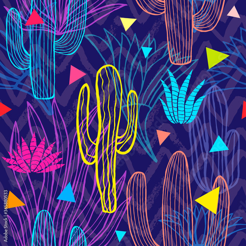 Cactuses succulents wild seamless pattern flowers colorful watercolor bright collections. Cacti beautiful trendy fashion fabric pattern. Hand drawn vector illustration.