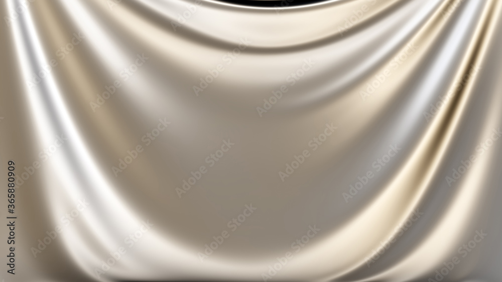 Silver fabric. Platinum stage silk curtain. Beautiful horizontal