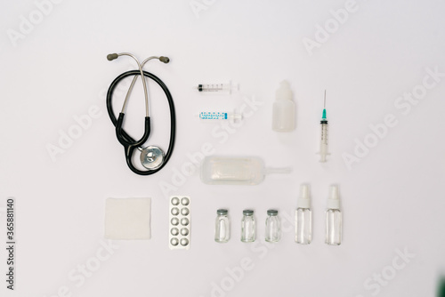 Medical equipment on white background.