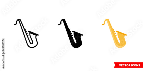 Saxophone icon of 3 types. Isolated vector sign symbol.