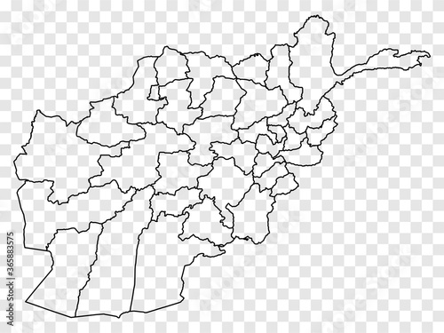 Blank map Afghanistan. High quality map of  Afghanistan on transparent background.  Map of Afghanistan with the provinces for your web site design, logo, app, UI.  EPS10.
