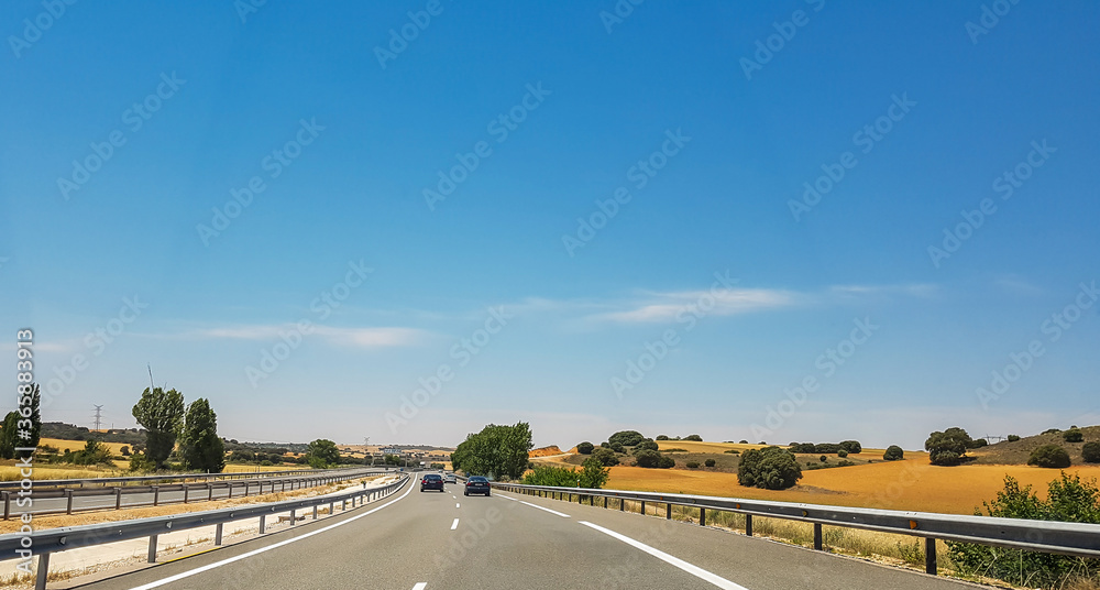 Modern highway road in Spain between Valencia and Madrid