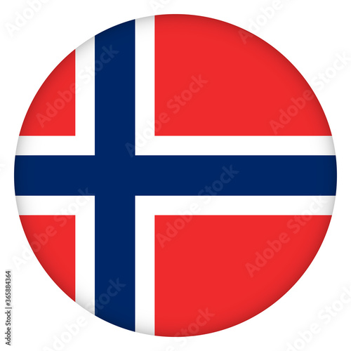 Flag of Norway round icon, badge or button. Norwegian national symbol. Template design, vector illustration.