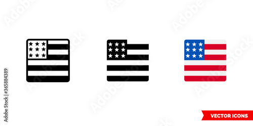 United States flag icon of 3 types. Isolated vector sign symbol.
