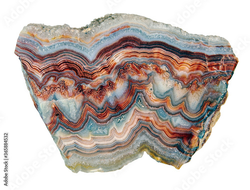 Cross section slice of colorful polished agate. Isolated.