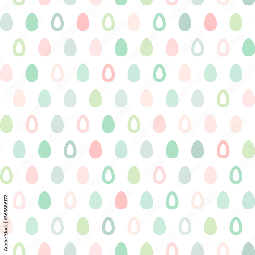 Seamless pattern with Easter eggs of different colors isolated on white.