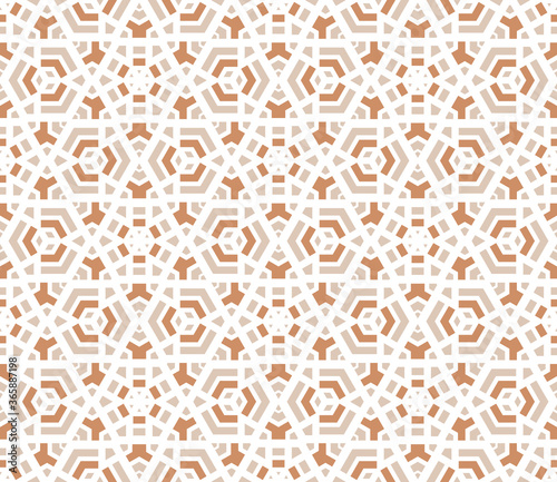 Abstract geo seamless pattern. Striped ornamental geometric background with hexagon. Wrapping paper. Vector illustration. 