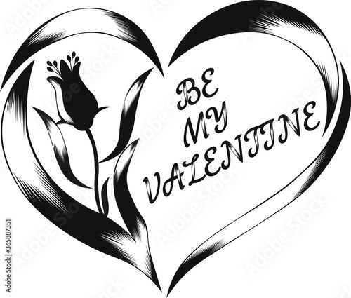 vector outline of a heart with a flower and a phrase about love
