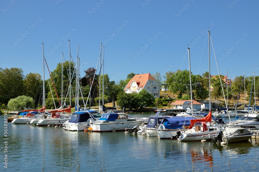Stockholm archipelago with marina in summer