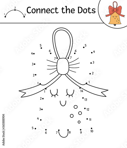 Vector dot-to-dot and color activity with cute bell. Back to school connect the dots game. Classroom object line drawing. Funny autumn coloring page for kids. .