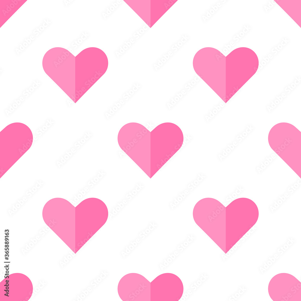 Colorful cartoon heart in flat style seamless pattern. Romantic background. Valentin's day card.  Vector illustration. 