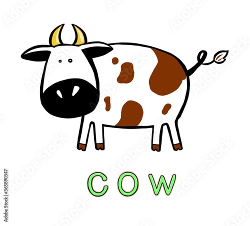 Cute cartoon cow and the inscription. Vector illustration