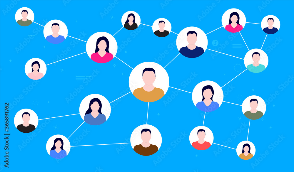 Social network connections - People avatars connected with lines on blue background. Business connection, social media and technology concept. Vector illustration. Social network connections - People avatars connected with lines on blue background. Business connection, social media and technology concept. Vector illustration.
