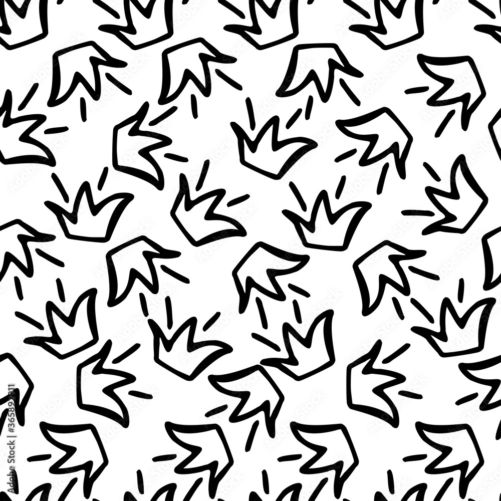 Vector seamless black and white decorative pattern of lined crowns