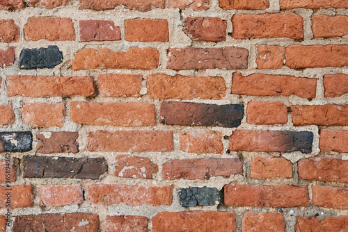 Red brick wall background. Old brick texture, close up