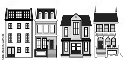 Set of vector old vintage multi-storey houses to create an illustration of the old city.