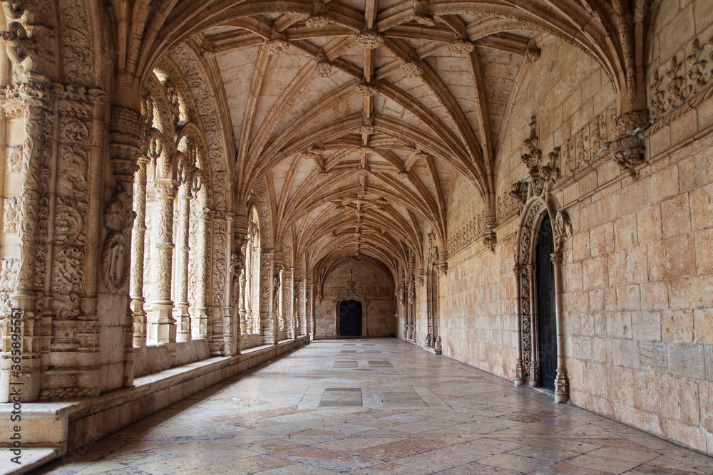Lower Cloister of the Jeronimos Monastery in Belem, Lisbon