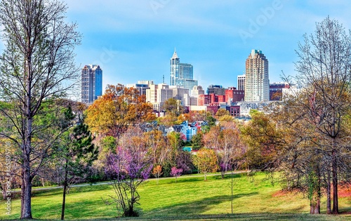 A colorful city skyline/ cityscape of downtown Raleigh, North Carolina in high definition. HDR color enhanced. photo