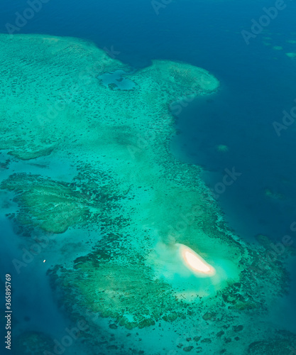 aerial coral reef and sand island on Great Barrier Reef, Australia