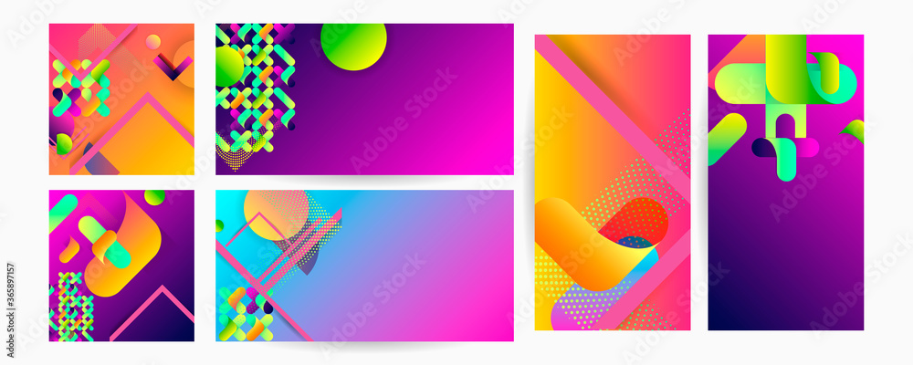 Set geometric colors fluid shapes eps 10. Flowing and liquid abstract gradient background for banner, poster or book. Vector design