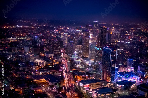 aerial view of downtown Los Angeles by night