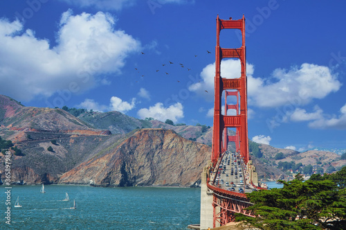 Golden Gate Bridge under a beautiful blue sky