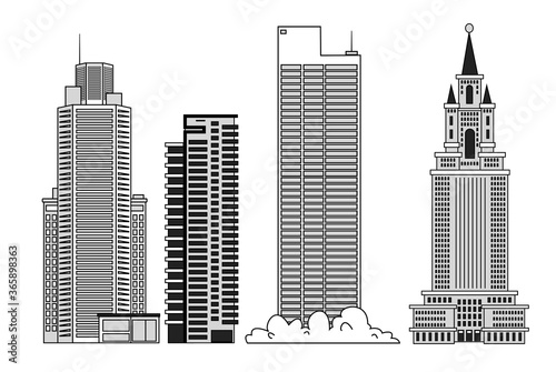 High-rise multi-storey buildings. Skyscraper set for urban illustrations.