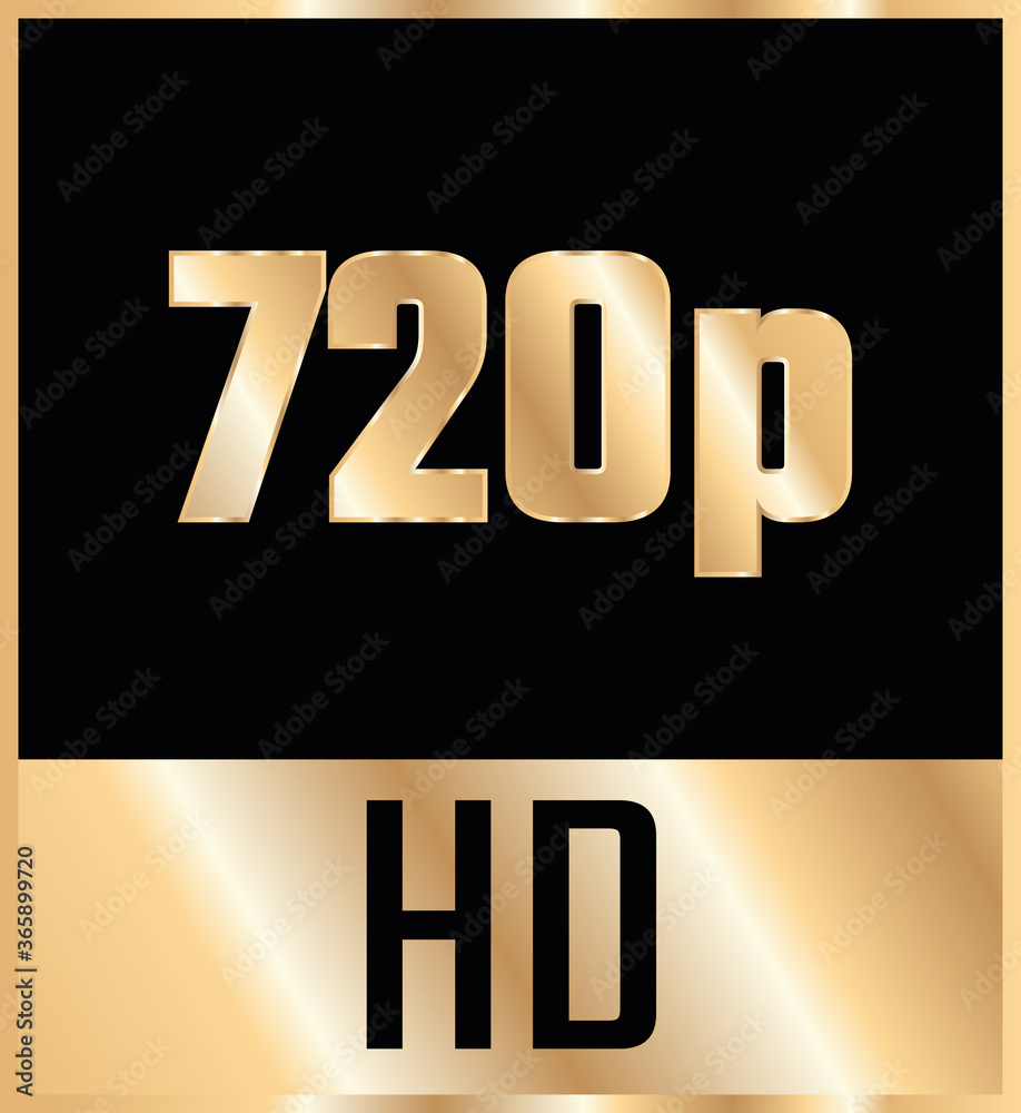 Gold 720p HD label isolated on white background. Gold 720p HD label isolated on white background.