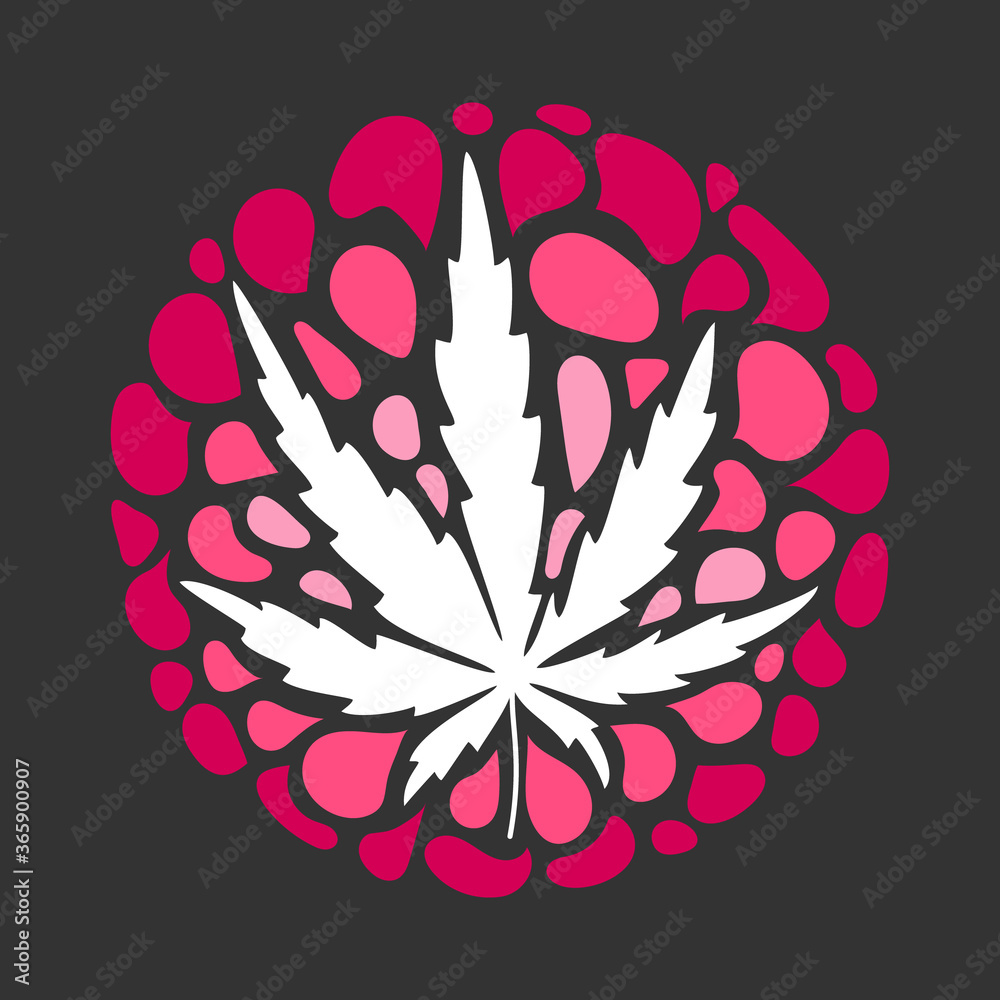 Vector illustration of cannabis leaf on bright pink cloud Vector illustration of cannabis leaf on bright pink cloud