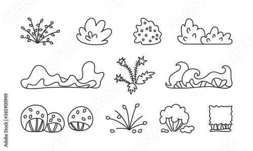 Line art vector set of different bushes