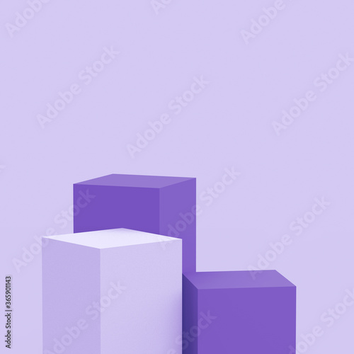 3d purple violet and white cubes square podium minimal studio background. Abstract 3d geometric shape object illustration render. Display for cosmetic perfume fashion product.