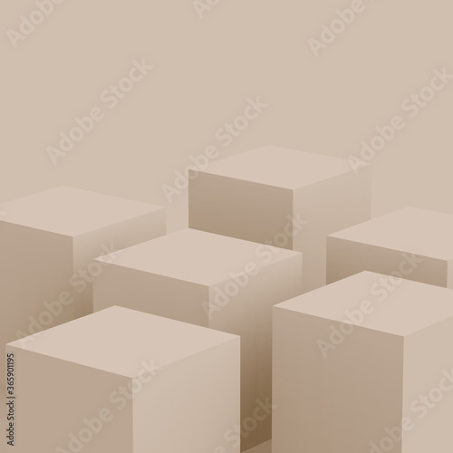 Fotografía 3d brown creamy cube and box podium minimal scene studio background