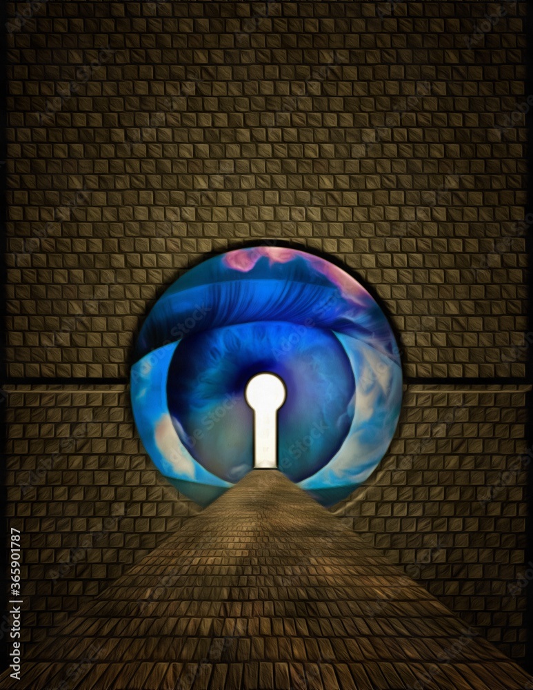 Large Eye Keyhole in Brick Wall. 3D rendering