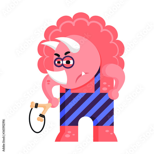 Funny bully brawler triceratops for children. Isolated flat cartoon character on white background