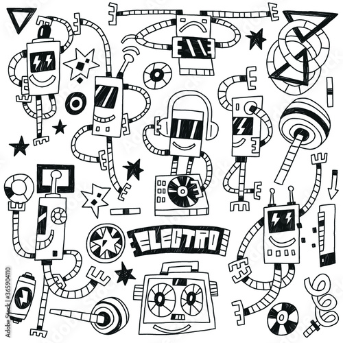dancing robots  - doodles 