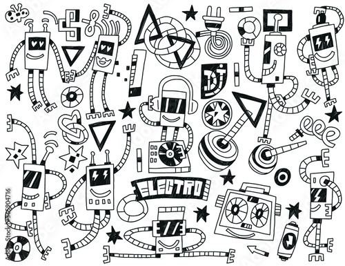 dancing robots  - doodles 