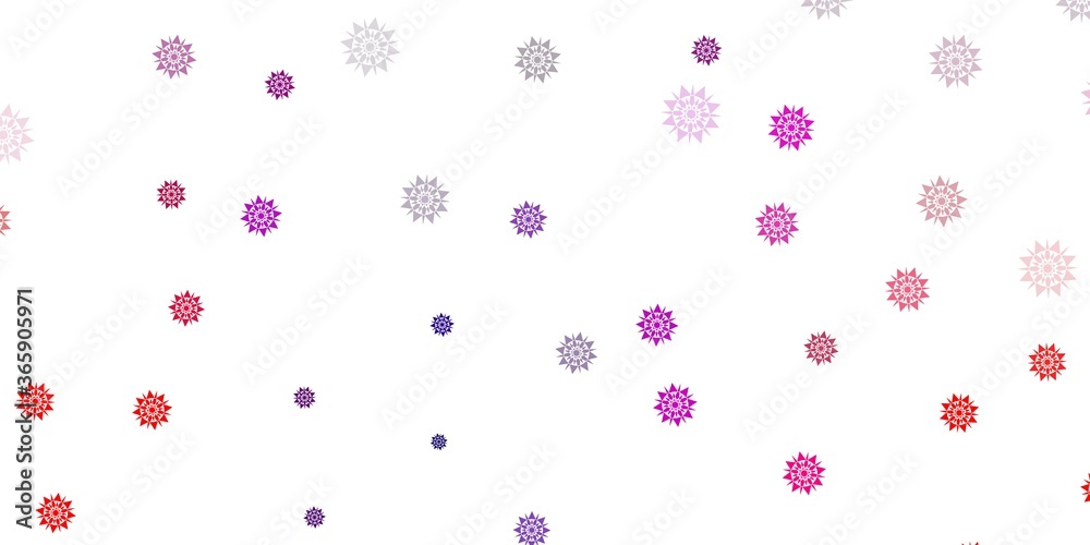 Light pink, red vector pattern with colored snowflakes.