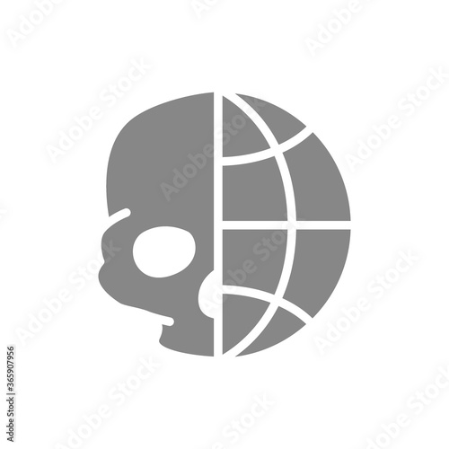 Human skull with planet grey icon. Day of the Dead, Skull World Day symbol