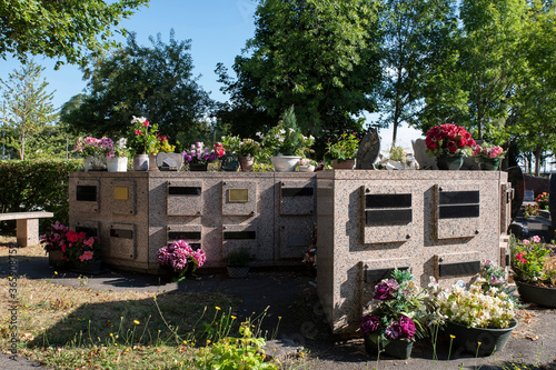 Canvas-taulu Flower graves for cremation in a cemetery