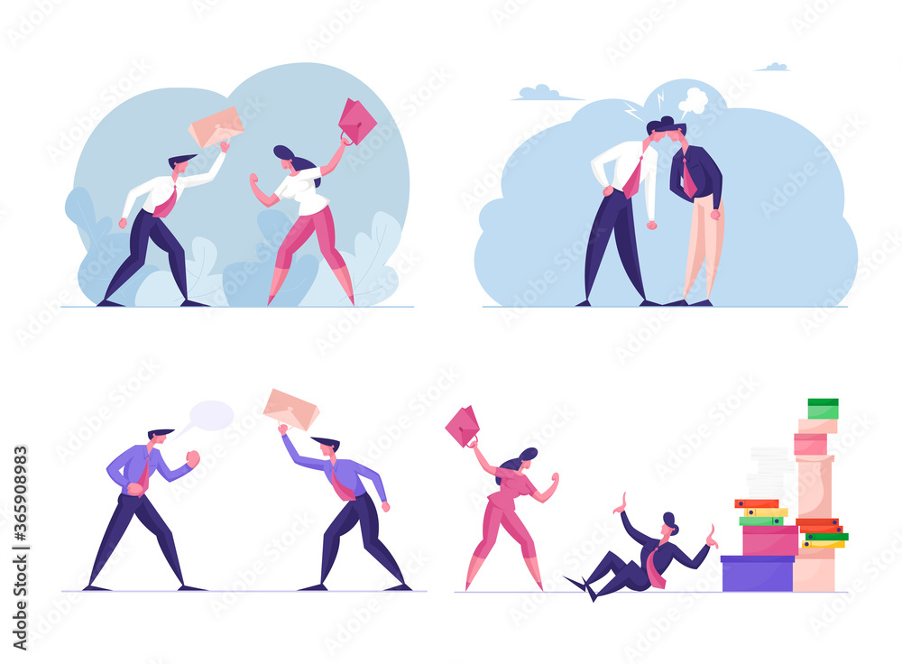 Set of Business Characters Enemies or Opponents Arguing and Staring at Each Other. Work Conflict Between Colleagues Set of Business Characters Enemies or Opponents Arguing and Staring at Each Other. Work Conflict Between Colleagues