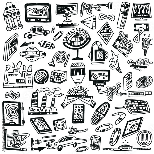 technology devices doodles - vector icons