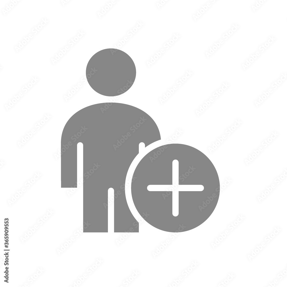 Man profile with plus gray icon. Add user, customer symbol Man profile with plus gray icon. Add user, customer symbol