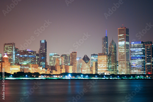 the night view over city with high buildings