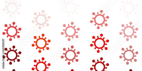 Light Red, Yellow vector background with covid-19 symbols.