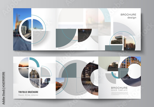 Vector layout of square covers design templates for trifold brochure, flyer, cover design, book, brochure cover. Background with abstract circle round banners. Corporate business concept template.