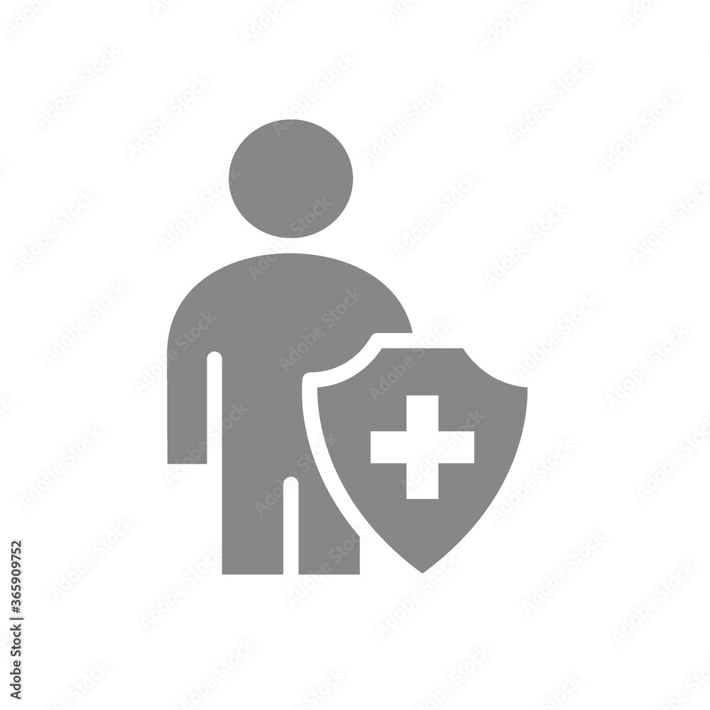 User profile with with shield gray icon. Worker protection symbol User profile with with shield gray icon. Worker protection symbol