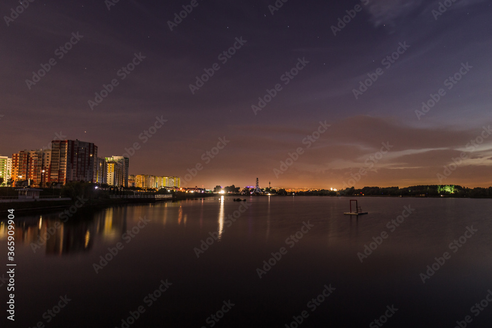 night photos with the river in the city of Penza of the Russian Federation
