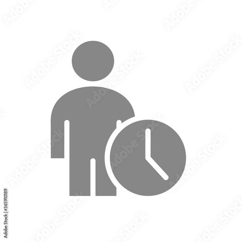 User profile with clock gray icon. Public navigation, waiting hall symbol